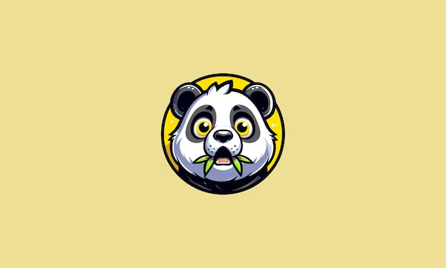 El diseño del logotipo del vector de la cabeza de panda come hierba