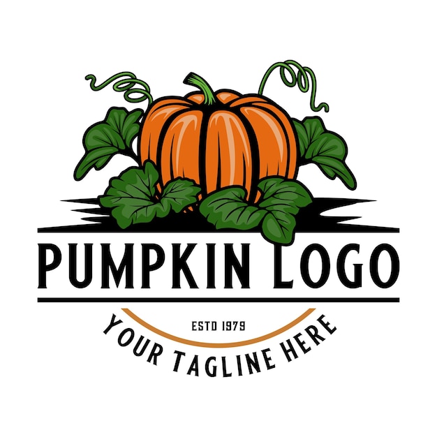 Vector diseño de logotipo de vector de calabaza. ilustración de fruta de calabaza, verdura orgánica perfecta para granja de calabaza