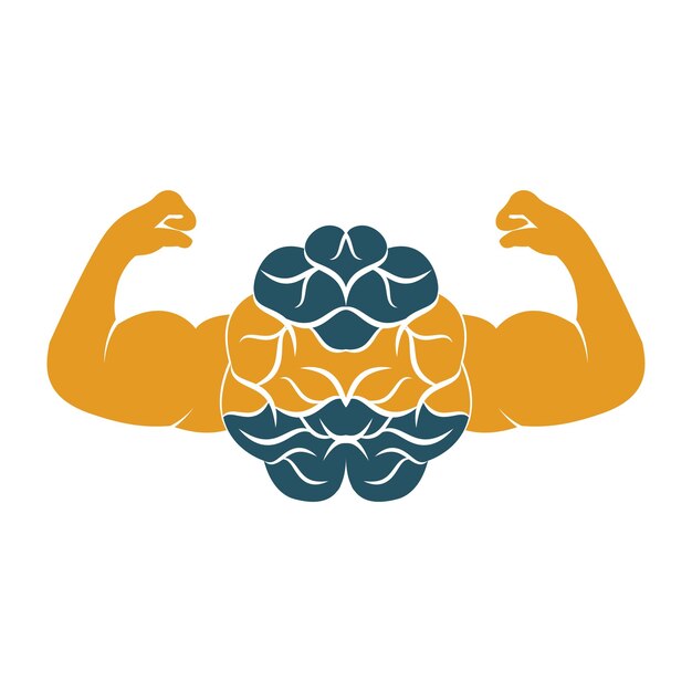 Diseño de logotipo de vector de cerebro fuerte Cerebro con bíceps doble fuerte