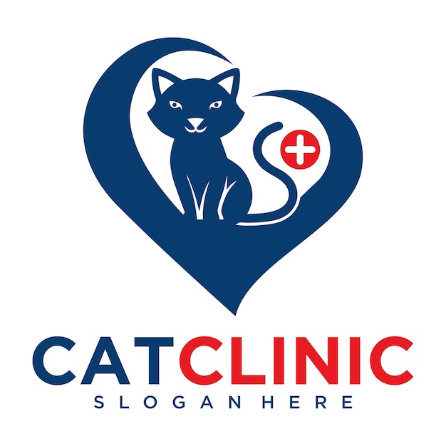 Diseño del logotipo del vector de la clínica del gato