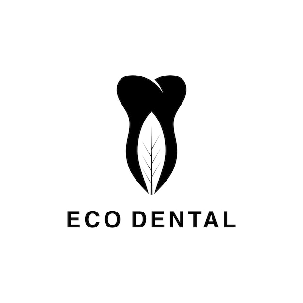 Diseño de logotipo de vector de dientes y hojas dentales ecológicos