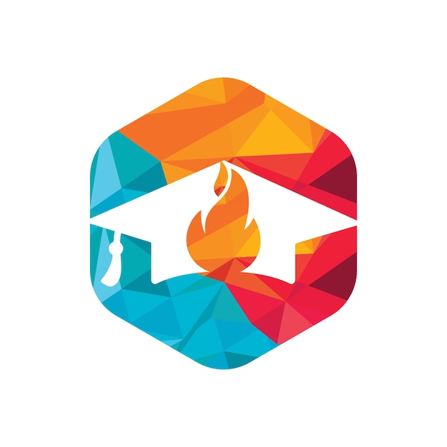 Diseño de logotipo de vector de educación caliente Tapas de graduación con diseño de vector de icono de fuego
