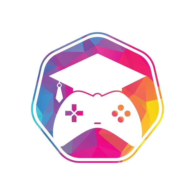 Diseño de logotipo de vector de educación de juegos consola de juegos con diseño de icono de gorra de graduación