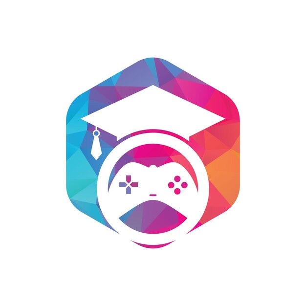 Vector diseño de logotipo de vector de educación de juegos consola de juegos con diseño de icono de gorra de graduación