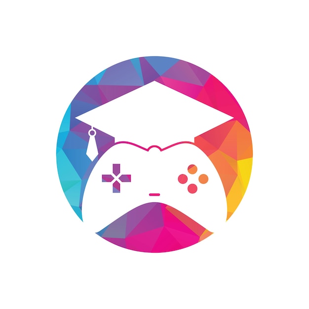 Diseño de logotipo de vector de educación de juegos. Consola de juegos con diseño de icono de gorra de graduación.