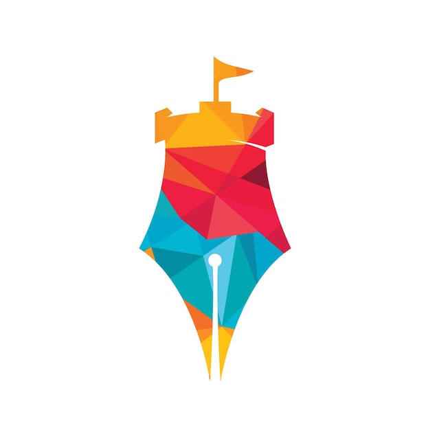 Diseño de logotipo de vector de educación de pluma de castillo