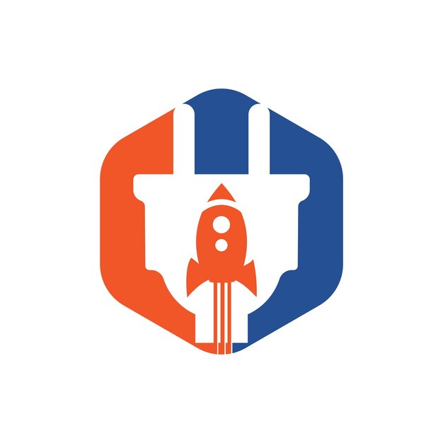 Diseño del logotipo del vector de enchufe eléctrico y cohete