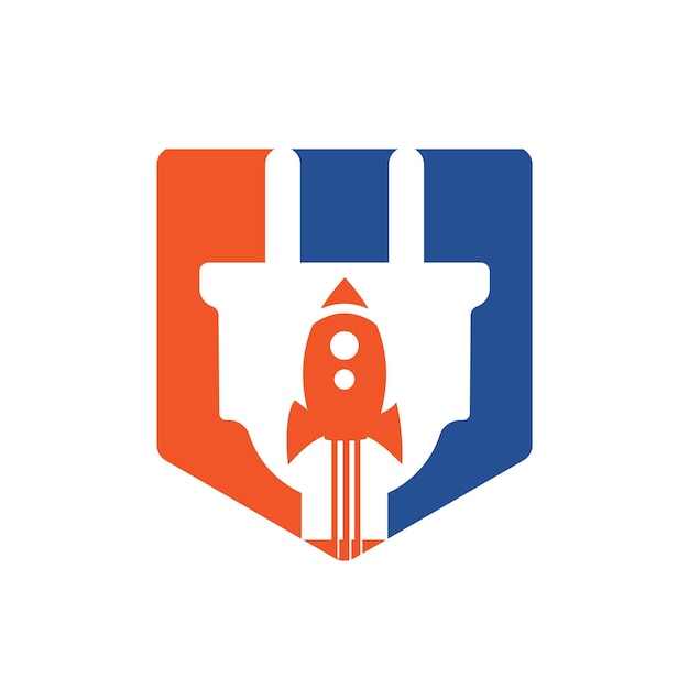 Diseño del logotipo del vector de enchufe eléctrico y cohete