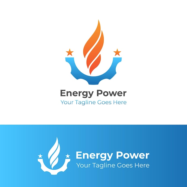 Diseño de logotipo de vector de energía Logotipo de energía amarillo y azul Logotipo de engranaje Logotipo de energía