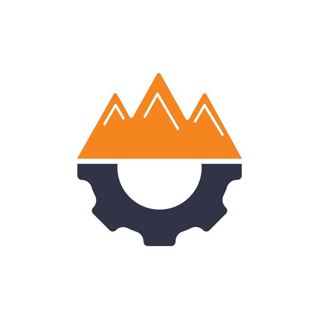 Diseño del logotipo del vector de engranajes de montaña