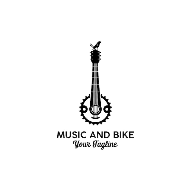 diseño de logotipo de vector de equipo de guitarra de música y bicicleta