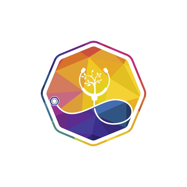 Diseño de logotipo de vector de estetoscopio de salud Estetoscopio con diseño de vector de icono de árbol