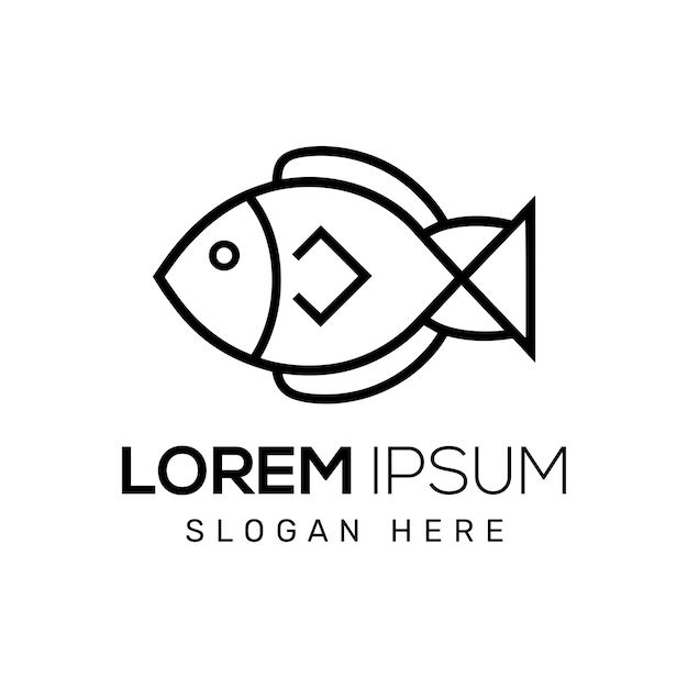 Diseño del logotipo de Vector Fish Ilustración negra plana