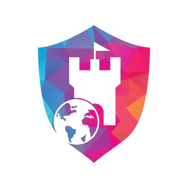 Diseño de logotipo de vector de globo de castillo Plantilla única de diseño de logotipo de fortaleza y globo