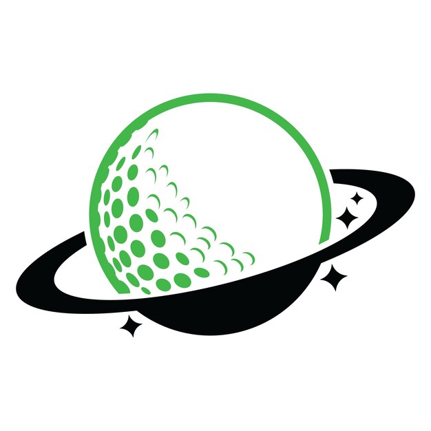 Diseño del logotipo del vector de golf Planet. Plantilla de diseño de logotipo de vector de pelota de golf y planeta.