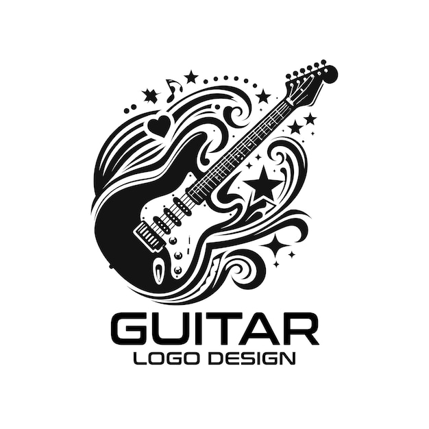Diseño del logotipo del vector de la guitarra