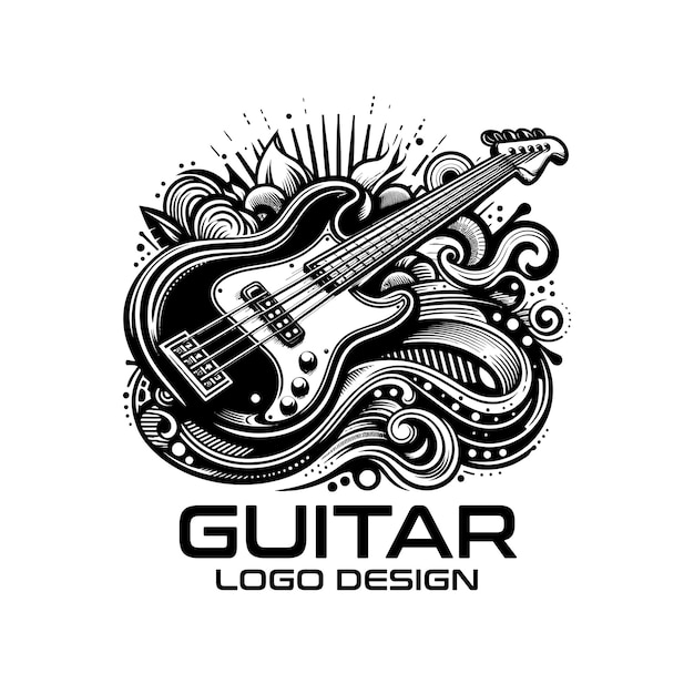Diseño del logotipo del vector de la guitarra