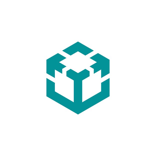 Diseño del logotipo del vector hexágono de la flecha geométrica del cubo de la caja