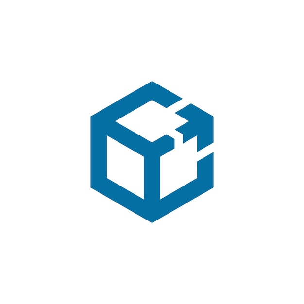 Diseño del logotipo del vector hexágono de la flecha geométrica del cubo de la caja