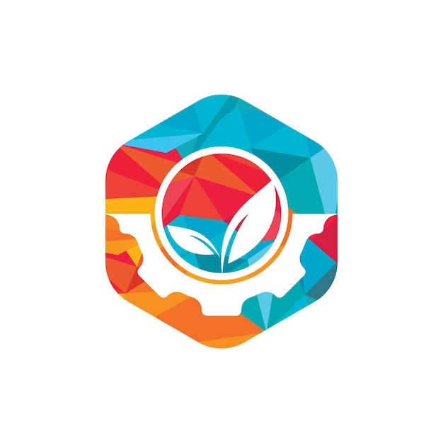Diseño de logotipo de vector de hoja de engranaje