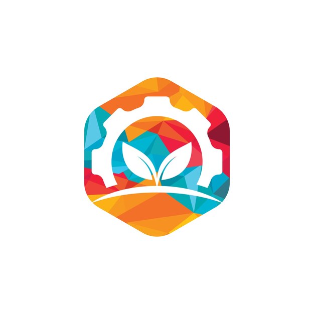 Diseño de logotipo de vector de hoja de engranaje