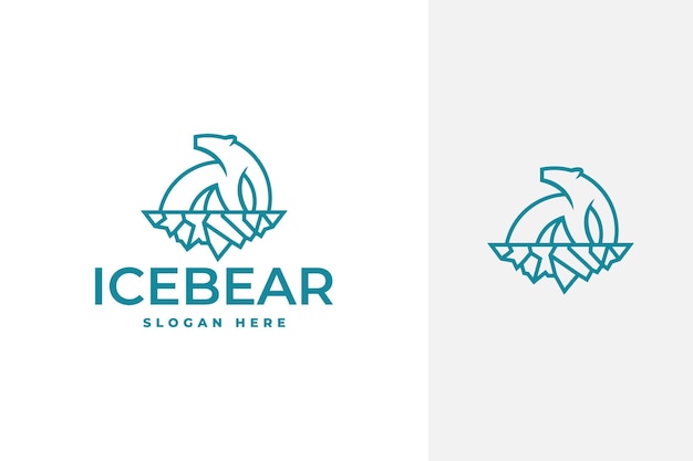 Diseño de logotipo de vector de iceberg y oso polar mínimo simple en estilo de contorno de arte de línea