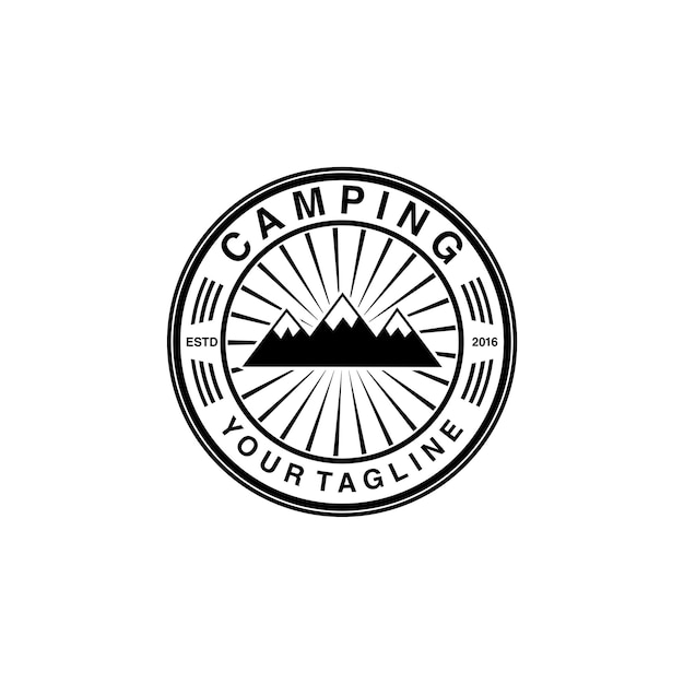 diseño de logotipo de vector de insignia de camping de montaña