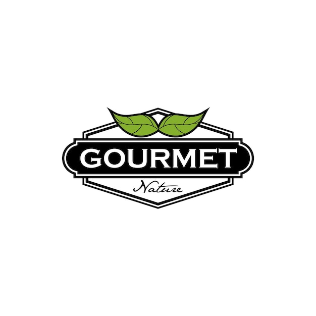 Diseño de logotipo de vector de insignia de naturaleza gourmet