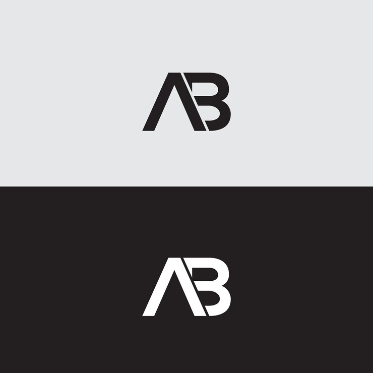 Diseño del logotipo del vector de letras AB en blanco y negro