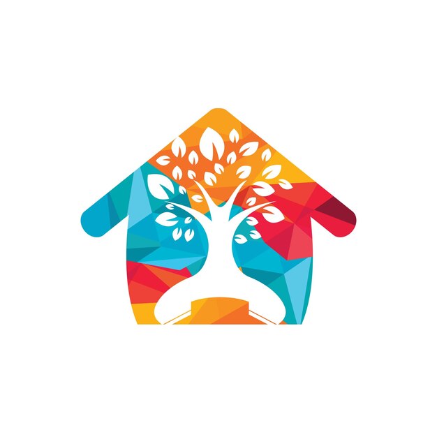 Diseño de logotipo de vector de llamada de naturaleza Árbol de auricular con plantilla de diseño de icono de inicio