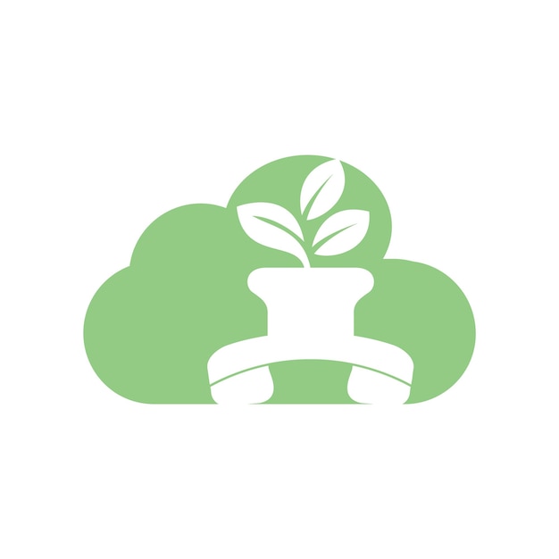 Diseño de logotipo de vector de llamada de naturaleza Auricular con plantilla de diseño de icono de maceta