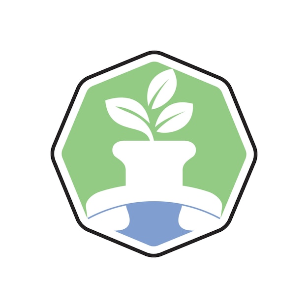 Diseño de logotipo de vector de llamada de naturaleza Auricular con plantilla de diseño de icono de maceta