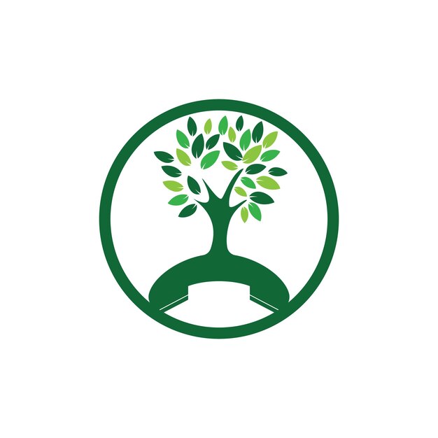 Diseño de logotipo de vector de llamada de naturaleza Plantilla de diseño de icono de árbol de auricular