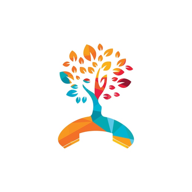 Diseño de logotipo de vector de llamada de naturaleza Plantilla de diseño de icono de árbol de auricular