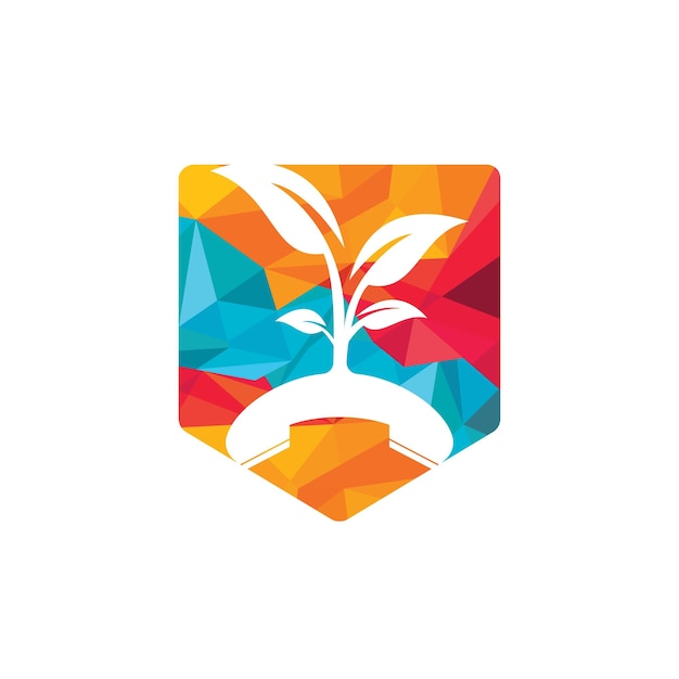Diseño de logotipo de vector de llamada de naturaleza Plantilla de diseño de icono de árbol de auricular