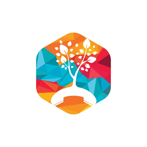 Diseño de logotipo de vector de llamada de naturaleza Plantilla de diseño de icono de árbol de auricular