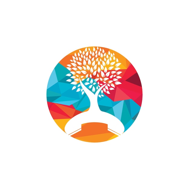Diseño de logotipo de vector de llamada de naturaleza Plantilla de diseño de icono de árbol de auricular