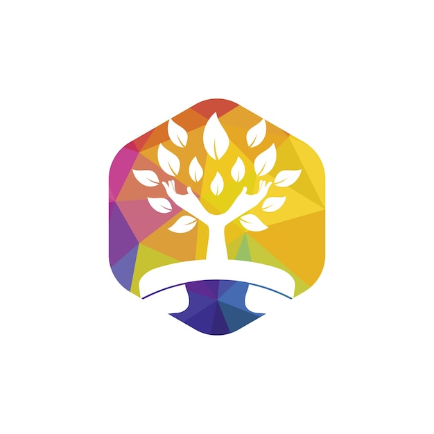 Diseño de logotipo de vector de llamada de naturaleza Plantilla de diseño de icono de árbol de mano y auricular