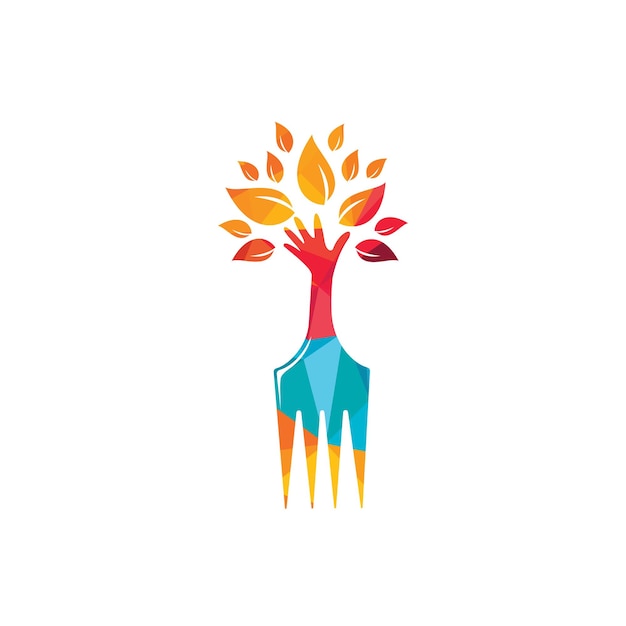 Diseño del logotipo del vector de la mano de la horquilla del árbol
