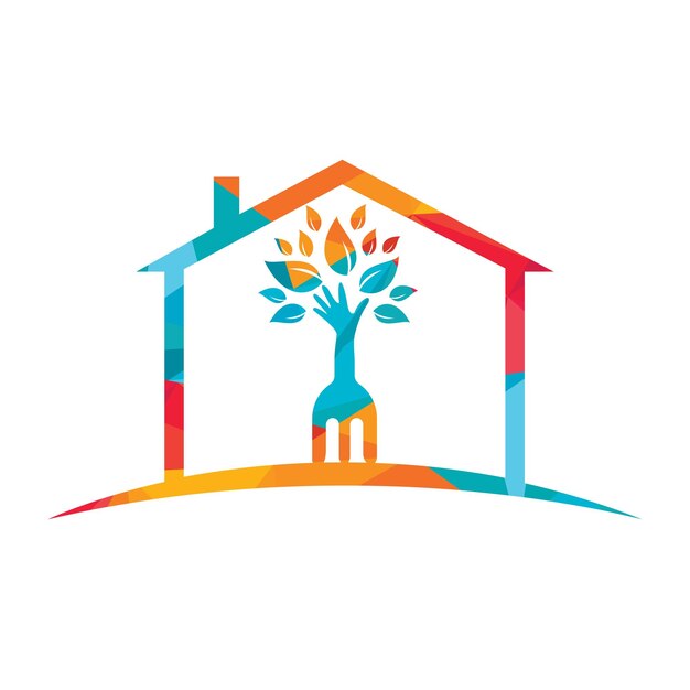 Diseño del logotipo del vector de la mano de la horquilla del árbol