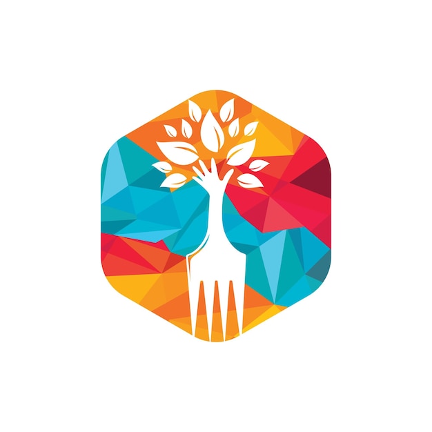Diseño del logotipo del vector de la mano de la horquilla del árbol