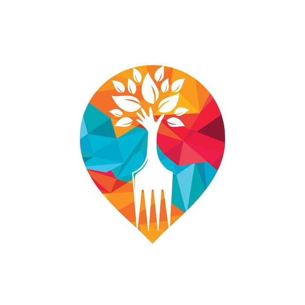 Diseño del logotipo del vector de la mano de la horquilla del árbol