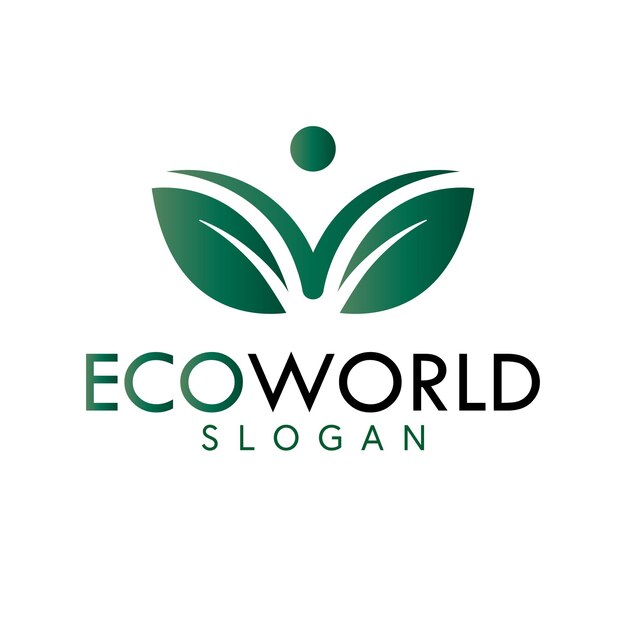 Diseño de logotipo de vector de mundo ecológico Logotipo humano y de hojas Plantilla de logotipo de emblema orgánico