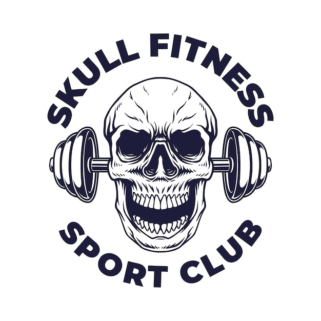 Diseño del logotipo de Vector of Skull Gym and Fitness Logotipo en blanco y negro
