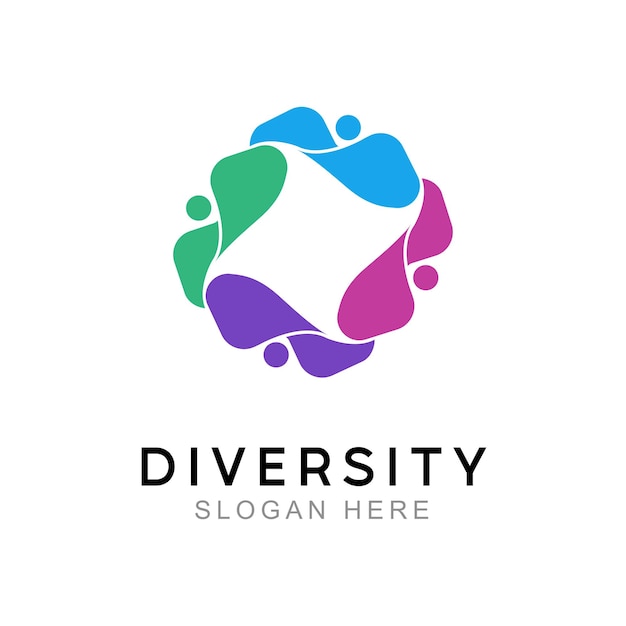 El diseño del logotipo del vector de personas abstractas representa signos y símbolos de diversidad de trabajo en equipo