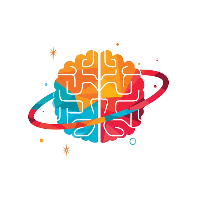 Diseño de logotipo de vector de planeta cerebro