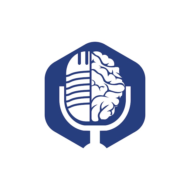 Diseño del logotipo del vector de podcast del cerebro