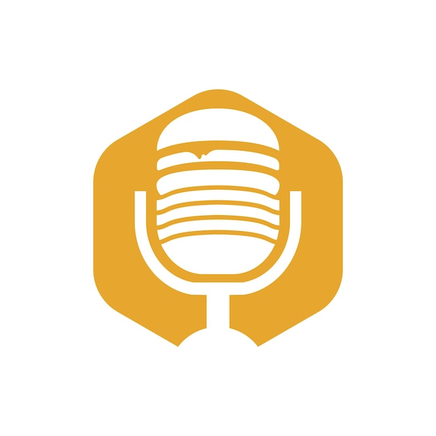Diseño de logotipo de vector de podcast de comida Hamburguesa con diseño de icono de micrófono
