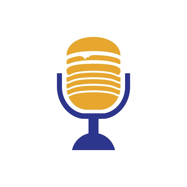 Diseño de logotipo de vector de podcast de comida Hamburguesa con diseño de icono de micrófono