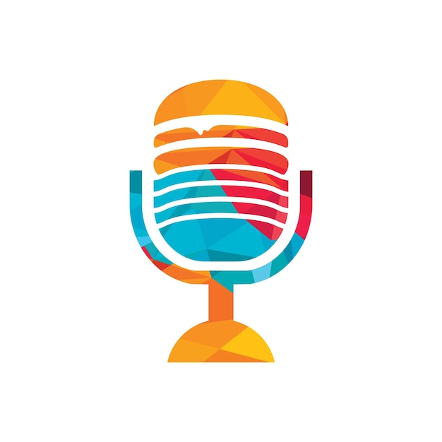 Diseño de logotipo de vector de podcast de comida Hamburguesa con diseño de icono de micrófono